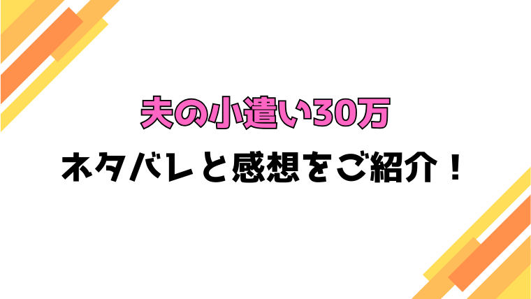 『夫の小遣い30万』全話ネタバレと感想！最終回・結末も考察！