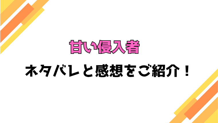 『甘い侵入者』全話ネタバレと感想！最終回・結末も考察！
